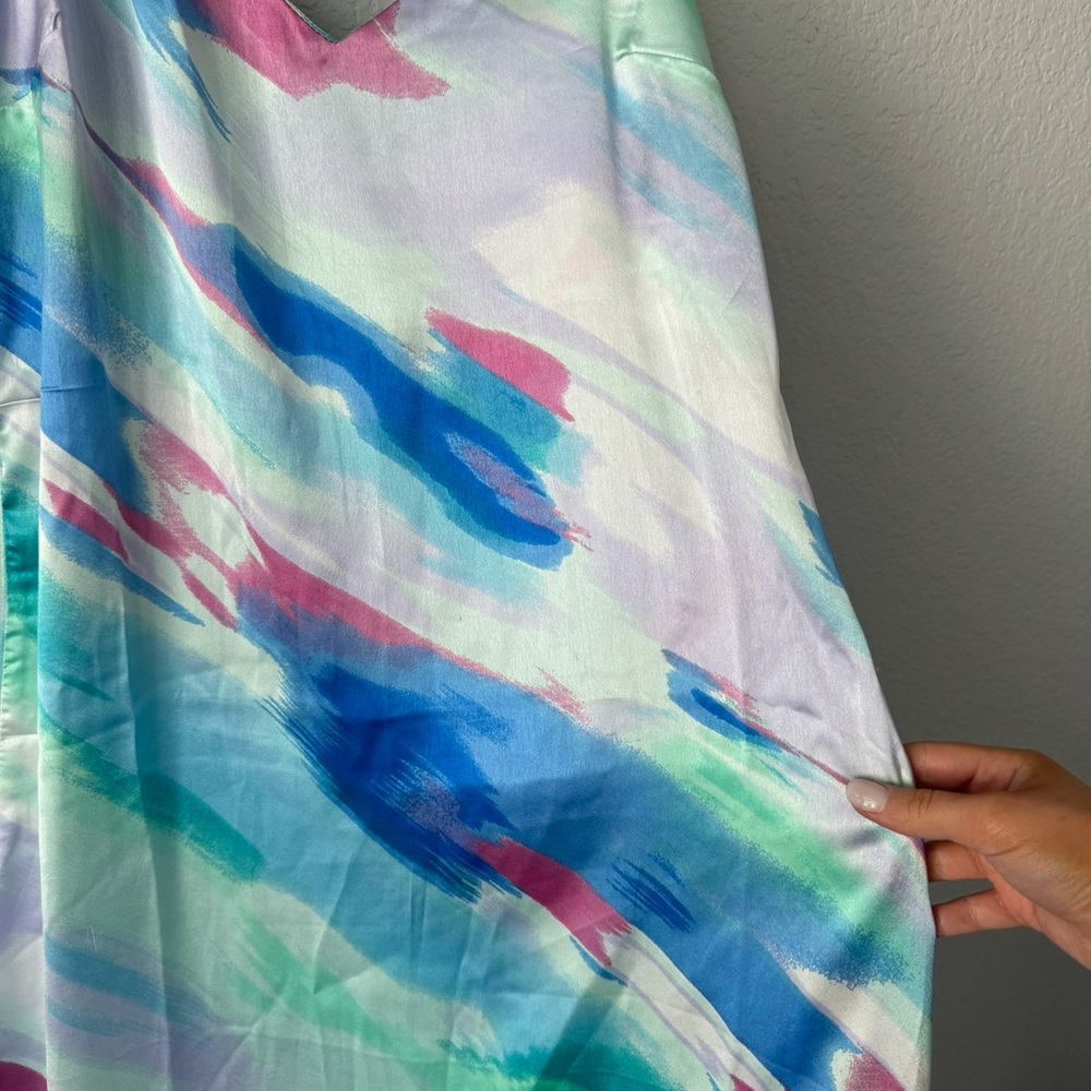 Blue Watercolor Silk Midi Dress - Picture 5 of 8
